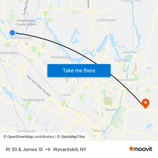 Rt 50 & James St to Wynantskill, NY map