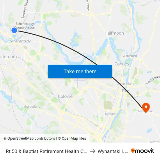 Rt 50 & Baptist Retirement Health Center to Wynantskill, NY map