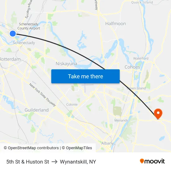 5th St & Huston St to Wynantskill, NY map