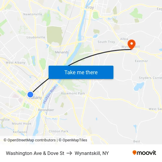 Washington Ave & Dove St to Wynantskill, NY map