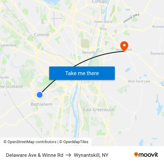 Delaware Ave & Winne Rd to Wynantskill, NY map