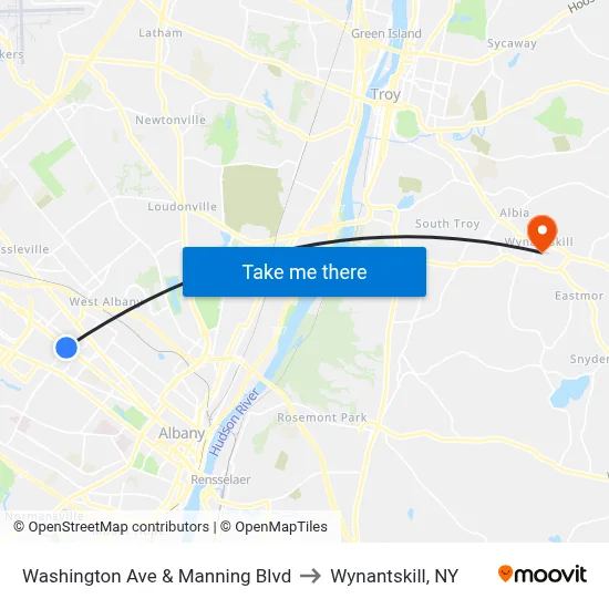 Washington Ave & Manning Blvd to Wynantskill, NY map