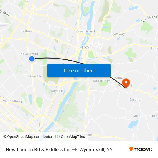 New Loudon Rd & Fiddlers Ln to Wynantskill, NY map