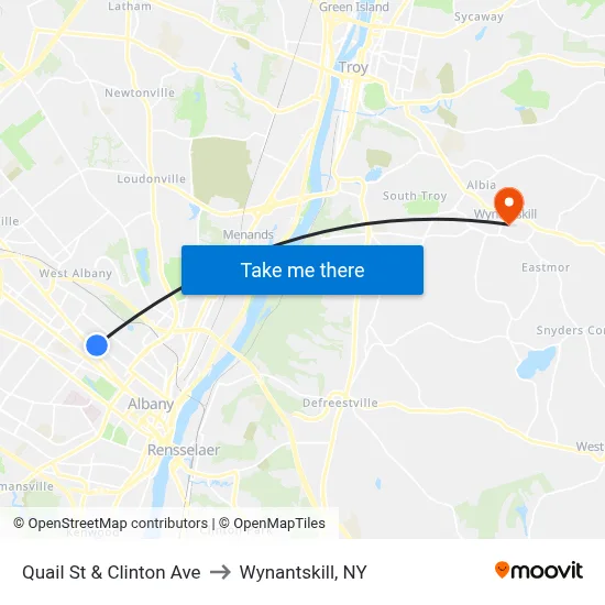 Quail St & Clinton Ave to Wynantskill, NY map
