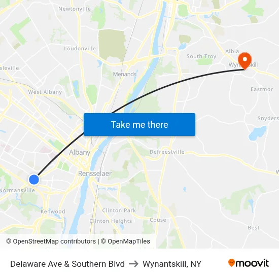 Delaware Ave & Southern Blvd to Wynantskill, NY map