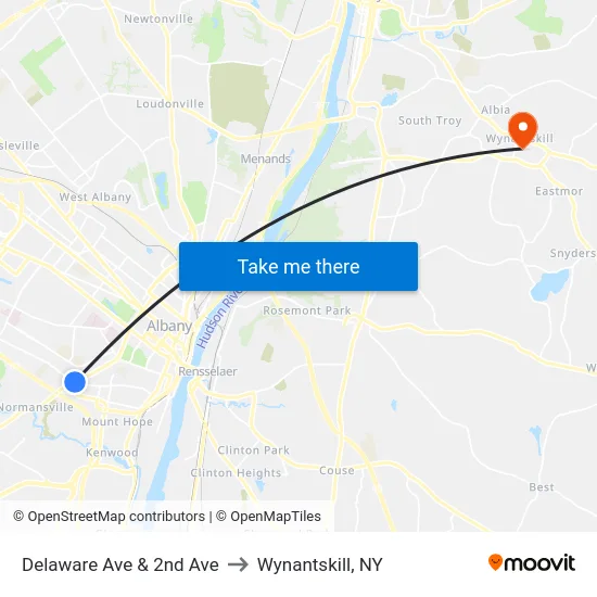 Delaware Ave & 2nd Ave to Wynantskill, NY map