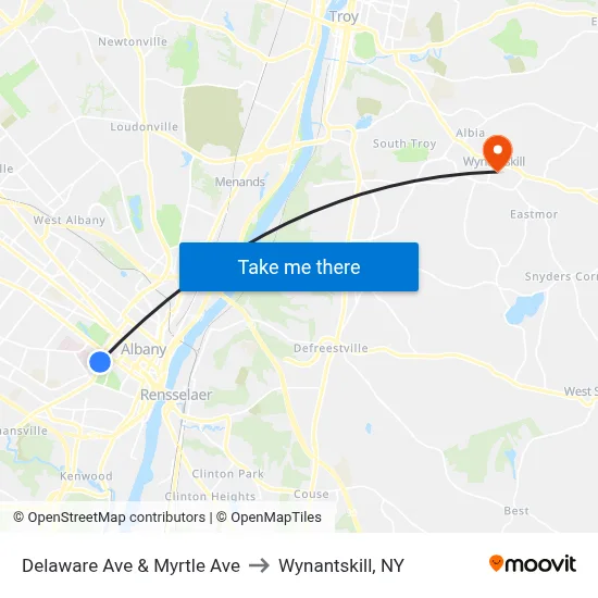 Delaware Ave & Myrtle Ave to Wynantskill, NY map