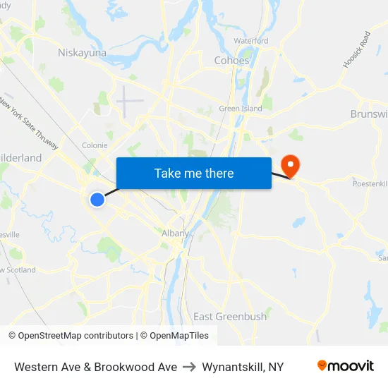 Western Ave & Brookwood Ave to Wynantskill, NY map