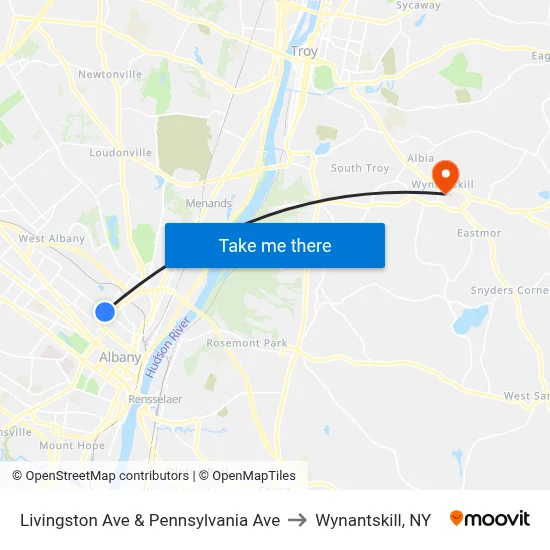 Livingston Ave & Pennsylvania Ave to Wynantskill, NY map