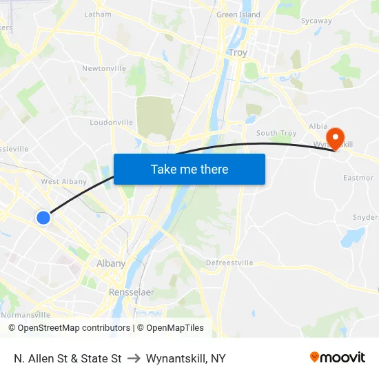 N. Allen St & State St to Wynantskill, NY map