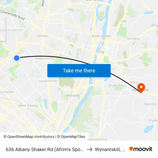 636 Albany Shaker Rd (Afrim's Sports) to Wynantskill, NY map
