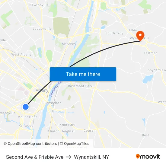 Second Ave & Frisbie Ave to Wynantskill, NY map