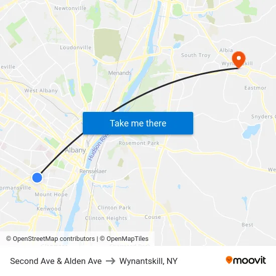 Second Ave & Alden Ave to Wynantskill, NY map