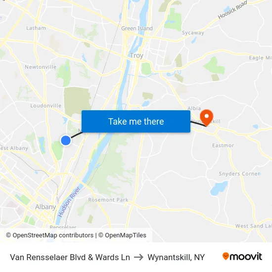 Van Rensselaer Blvd & Wards Ln to Wynantskill, NY map