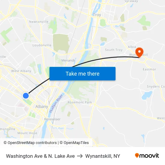 Washington Ave & N. Lake Ave to Wynantskill, NY map