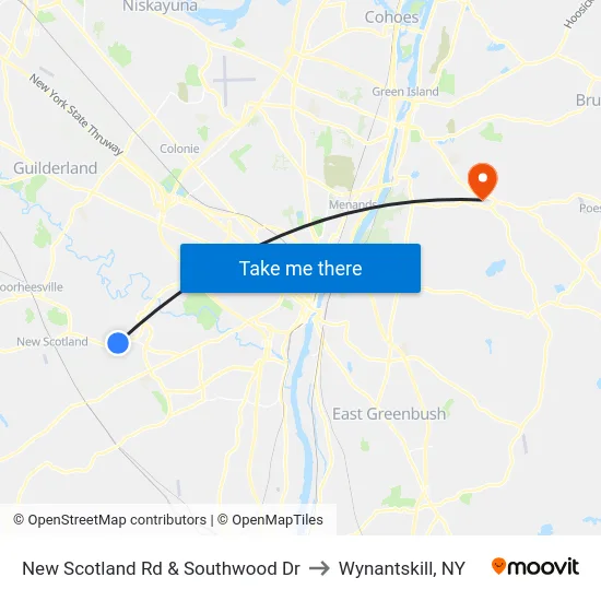 New Scotland Rd & Southwood Dr to Wynantskill, NY map