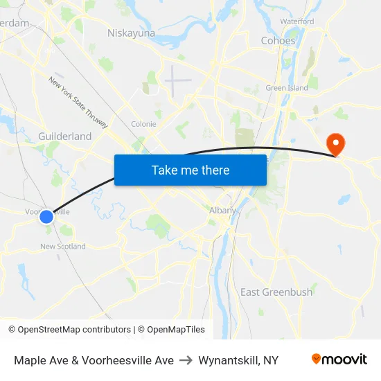 Maple Ave & Voorheesville Ave to Wynantskill, NY map