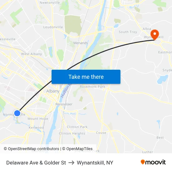 Delaware Ave & Golder St to Wynantskill, NY map