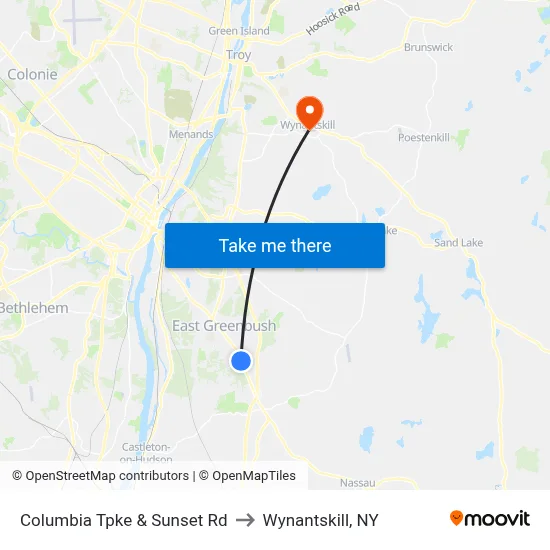 Columbia Tpke & Sunset Rd to Wynantskill, NY map
