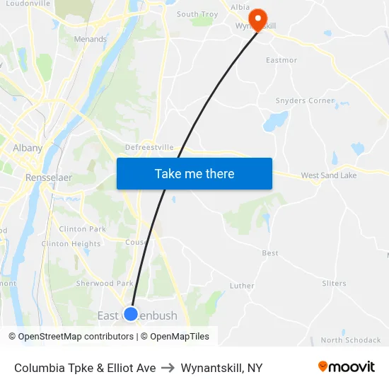 Columbia Tpke & Elliot Ave to Wynantskill, NY map