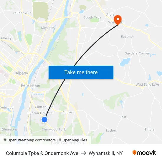 Columbia Tpke & Ondernonk Ave to Wynantskill, NY map