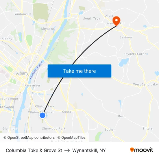 Columbia Tpke & Grove St to Wynantskill, NY map