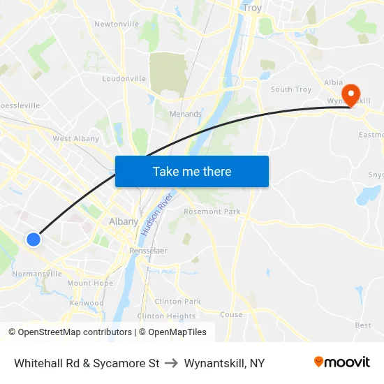 Whitehall Rd & Sycamore St to Wynantskill, NY map