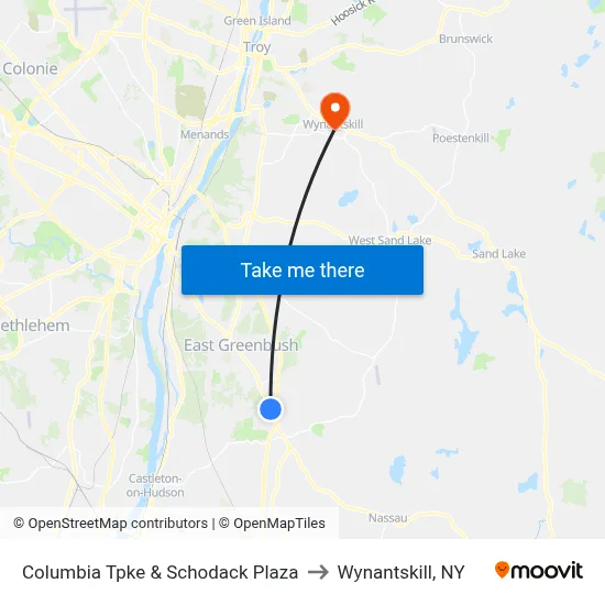 Columbia Tpke & Schodack Plaza to Wynantskill, NY map