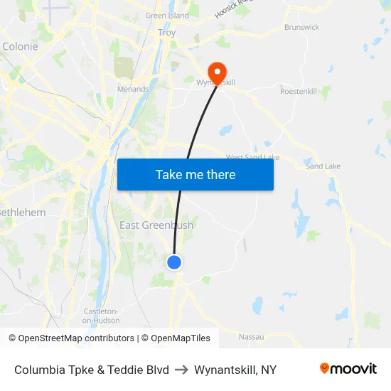 Columbia Tpke & Teddie Blvd to Wynantskill, NY map