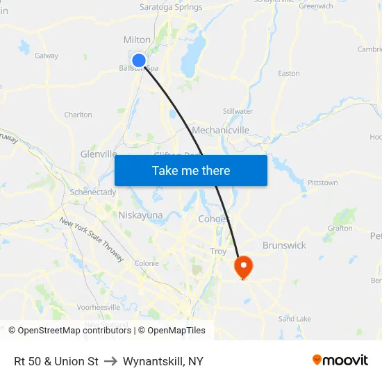 Rt 50 & Union St to Wynantskill, NY map