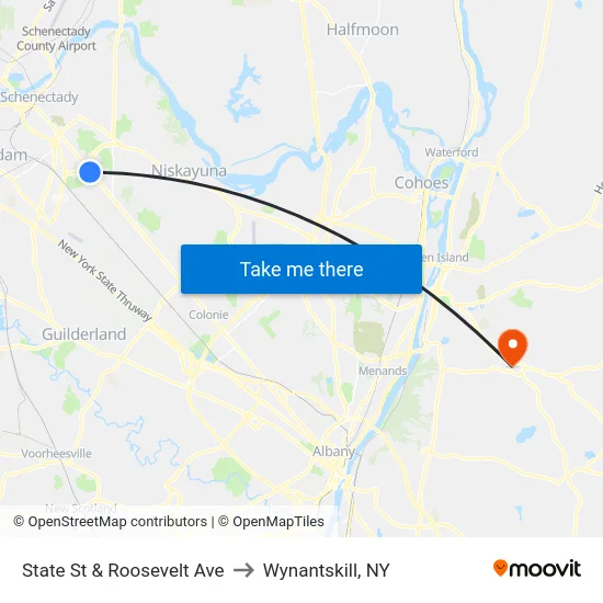 State St & Roosevelt Ave to Wynantskill, NY map