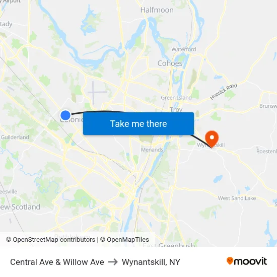 Central Ave & Willow Ave to Wynantskill, NY map