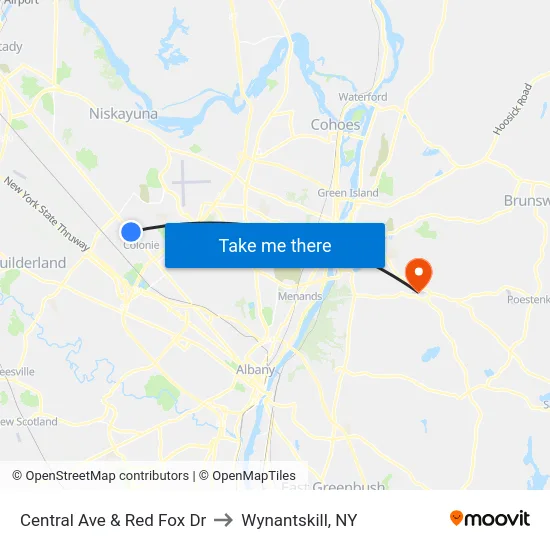 Central Ave & Red Fox Dr to Wynantskill, NY map