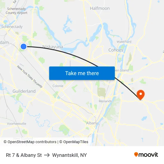 Rt 7 & Albany St to Wynantskill, NY map