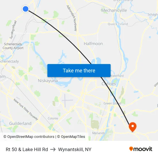 Rt 50 & Lake Hill Rd to Wynantskill, NY map