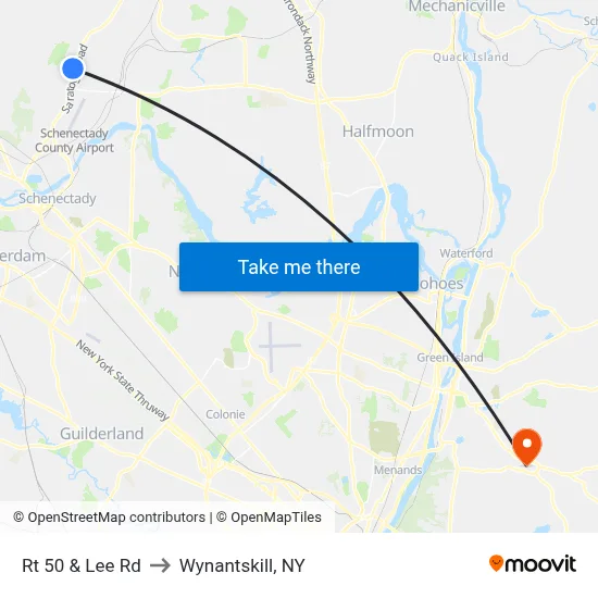 Rt 50 & Lee Rd to Wynantskill, NY map