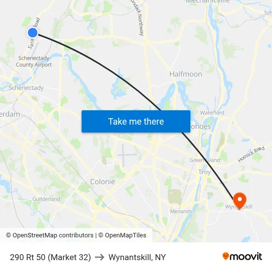 290 Rt 50 (Market 32) to Wynantskill, NY map