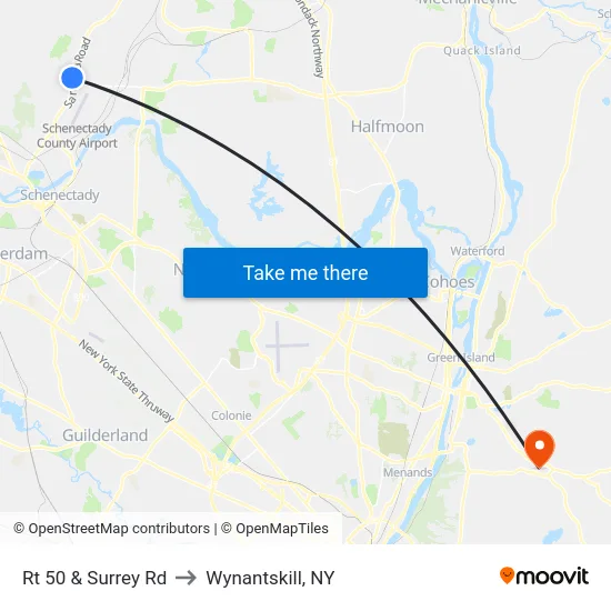 Rt 50 & Surrey Rd to Wynantskill, NY map