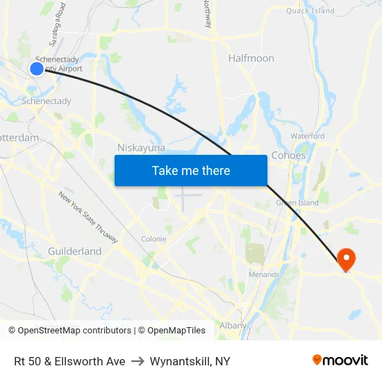Rt 50 & Ellsworth Ave to Wynantskill, NY map