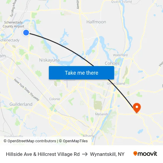 Hillside Ave & Hillcrest Village Rd to Wynantskill, NY map
