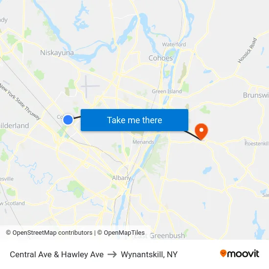 Central Ave & Hawley Ave to Wynantskill, NY map