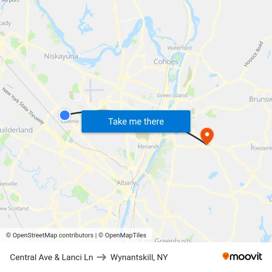 Central Ave & Lanci Ln to Wynantskill, NY map
