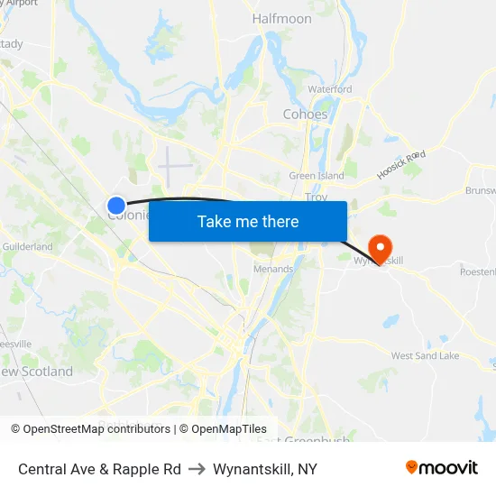 Central Ave & Rapple Rd to Wynantskill, NY map