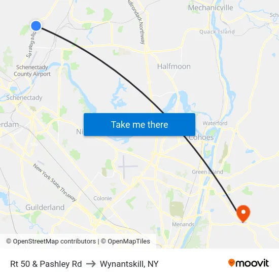 Rt 50 & Pashley Rd to Wynantskill, NY map
