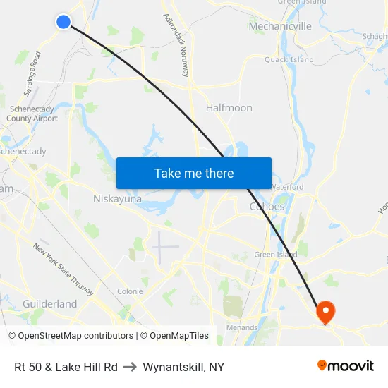 Rt 50 & Lake Hill Rd to Wynantskill, NY map
