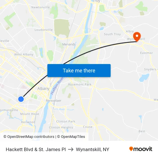 Hackett Blvd & St. James Pl to Wynantskill, NY map