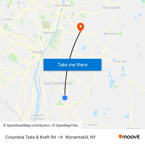 Columbia Tpke & Kraft Rd to Wynantskill, NY map