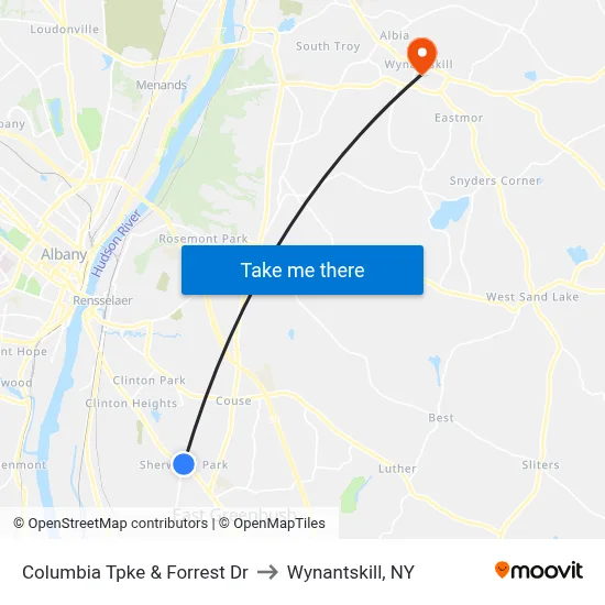 Columbia Tpke & Forrest Dr to Wynantskill, NY map