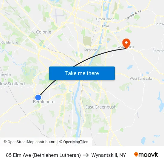 85 Elm Ave (Bethlehem Lutheran) to Wynantskill, NY map