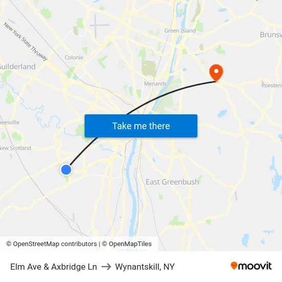 Elm Ave & Axbridge Ln to Wynantskill, NY map